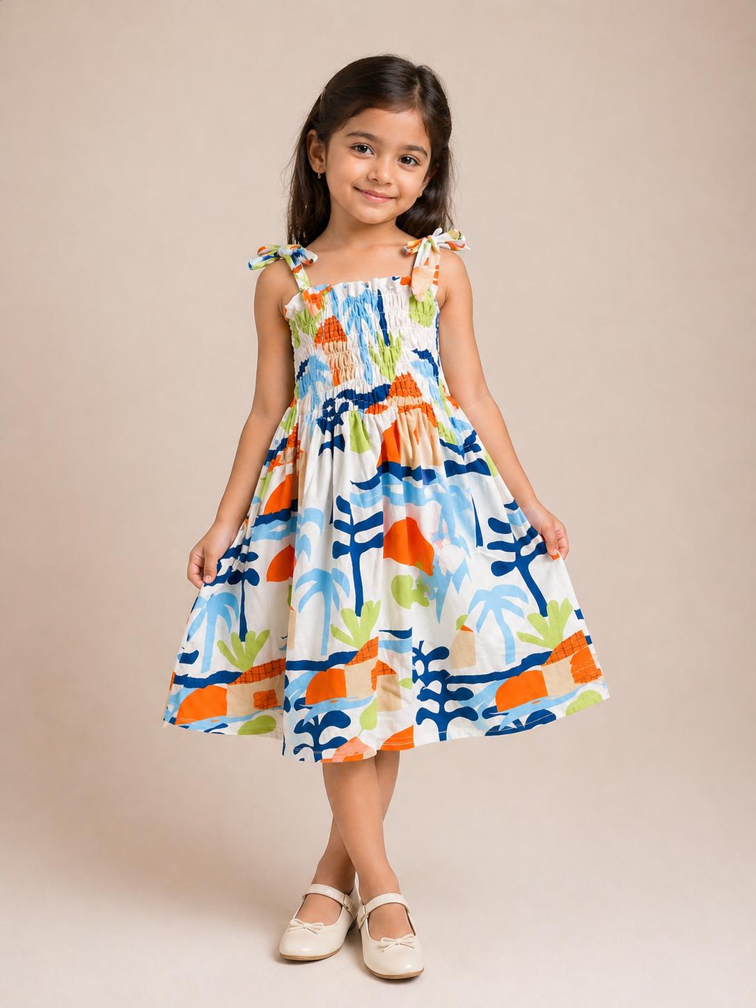 Girls Cotton Beachwear Printed Dress