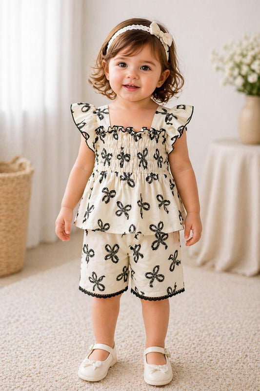 Ivory with Black Bow Print
